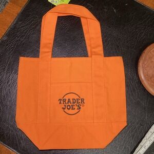 Trader Joe's Orange Canvas Mini Tote Bag Trick or Treat Halloween Grocery New